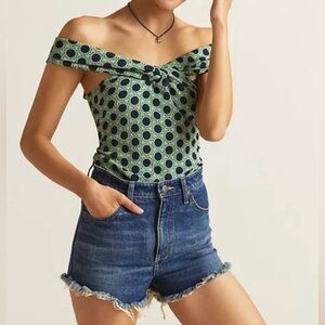 NWT Anthropologie Maeve Green and Blue Polka Dot Top
